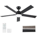 Rayqueen 52-Inch Black Ceiling Fan with Lights & Remote, Downrod Mount, Modern Design
