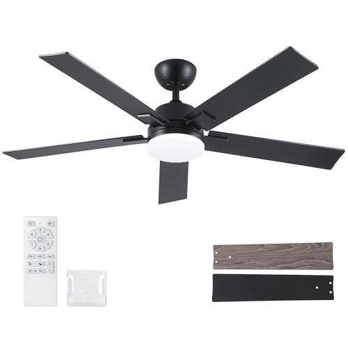 Rayqueen 52-Inch Black Ceiling Fan with Lights & Remote, Downrod Mount, Modern Design
