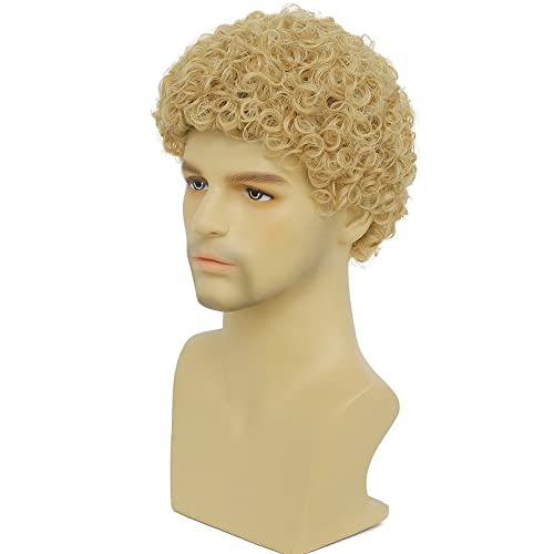 Men's Short Blonde Afro Wig - Light Blonde Cosplay & Halloween Costume Wig