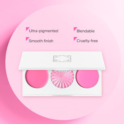 OFRA Midi Palette Cotton Candy Skies - Face Makeup Palette - 3 Pigmented Pink Blushes - Matte, Satin and Cream - Cruelty-Free Blush Palette, Highlighter Palette and Colorful Eyeshadow Palette