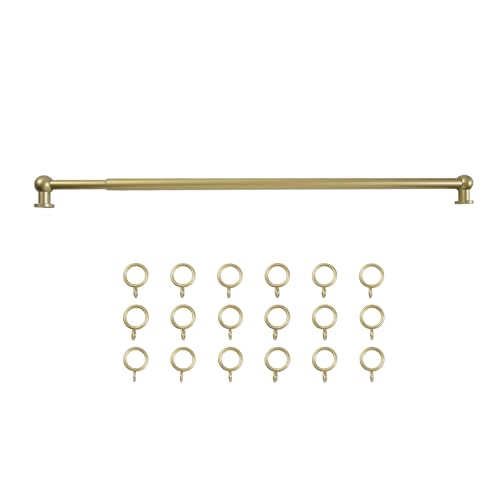 TWOPAGES Gold Cafe Curtain Rod 28-48 Inch with Rings - Adjustable Kitchen Window Drapery Support