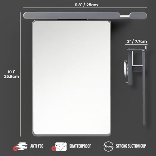 Fogless Shower Mirror for Shaving - Rectangular Acrylic Mirror with Tray, Light Gray