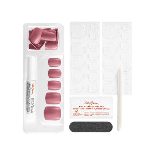 Sally Hansen Salon Effects¢ç Perfect Manicure, Pink Clay, Press On Nails, Square Shaped, Non-Damaging Adhesive Tabs, File, and Alcohol Pad Included (Pack of 2)