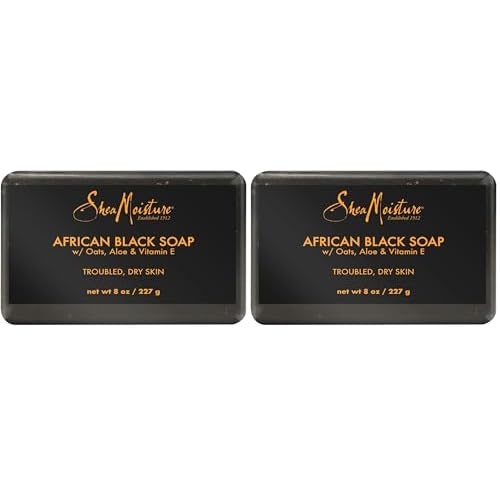 SheaMoisture Bar Soap African Black Soap for Troubled Skin Cleanser with Shea Butter 8 oz (Pack of 2)