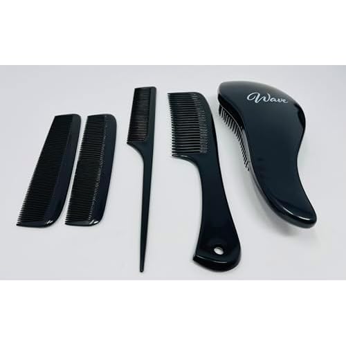 GENTS 5-Piece Hair Detangling Brush Set - Professional Salon Quality Comb & Brush Kit for Men Women - Anti-Static Black Bristles for All Hair Types