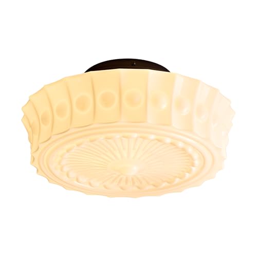 White Milk Glass Schoolhouse Ceiling Light - 14 Inch Mid-Century Flush Mount Fixture