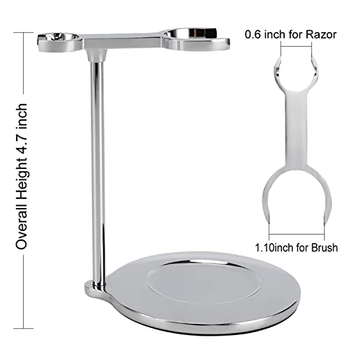 Chrome Shaving Razor & Brush Stand Set with Double Layer Stainless Steel Soap Bowl