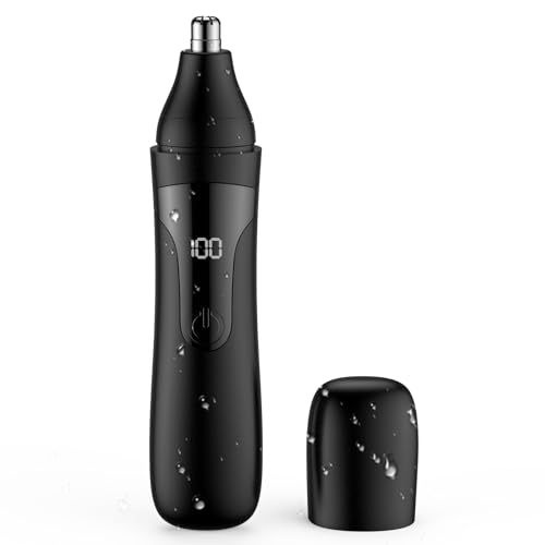 Nose Hair Trimmer, Rechargeable Professional Painless Nose Trimmer for Ear and Eyebrow, with Dual Edge Blades Easy Cleaning and Washing (Black)