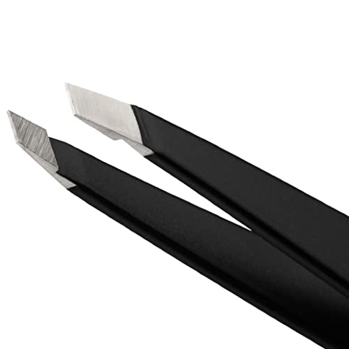Tweezerman Slant Tweezers for Eyebrows – Black, Precise Stainless Steel