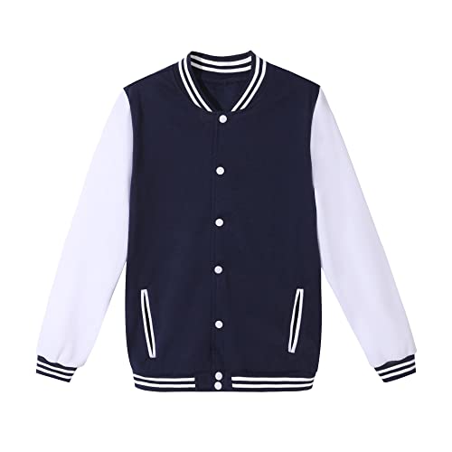 Women’s Navy Blue 3X-Large Baseball Varsity Jacket - Unisex Long Sleeve Casual Cardigan