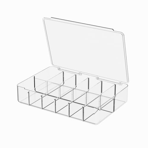 Clear Acrylic Makeup Organizer with Cover - 12 Compartments Cosmetic and Jewelry Organizer for Vanity and Desk Storage
