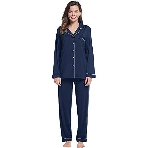 Joyaria Womens Bamboo Viscose Pajama Sets Long Sleeve Button Down Cooling Sleepwear Soft Comfortable Pj Pants Set for Women