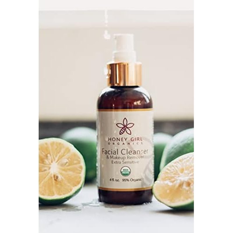 Honey Girl Organics USDA Certified Organic Facial Cleanser and Makeup Remover Extra Sensitive w/Beeswax. Naturally contains Pollen, Propolis, Royal Jelly. 4 Fl Oz