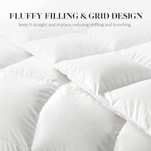 WhatsBedding King Size Feather Down Fiber Comforter - White, 106x90 Inches