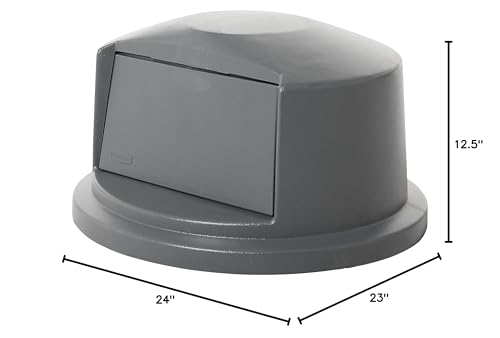 Rubbermaid Commercial 32-Gallon Heavy-Duty Dome Swing Top Trash Lid Gray - Compatible with BRUTE Containers