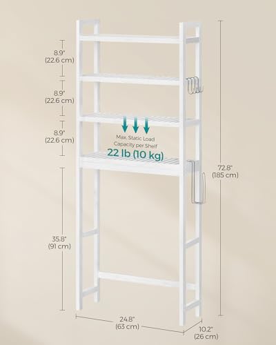 SONGMICS 4-Tier Bamboo Over-The-Toilet Storage Shelf - Cloud White, 72.8"H
