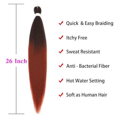 Ombre Ginger Pre Stretched Braiding Hair Extensions 26 Inch - 8 Packs / Lot