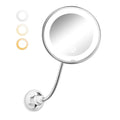 Magnifying Makeup Mirror with Light - 10x Magnification, Adjustable Brightness, Gooseneck, Silver, 7.5 x 7.5 Inches