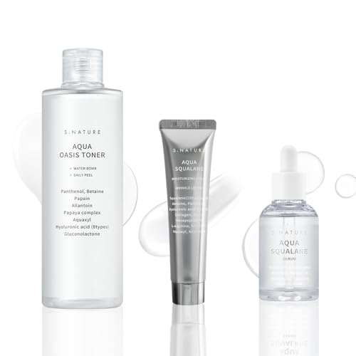 S.nature Hydrating Set, 3 Steps to Refined Pores, Lasting Hydration, Aqua Oasis Toner 300ml, Squalane Serum 50ml, Squalane Cream 60ml