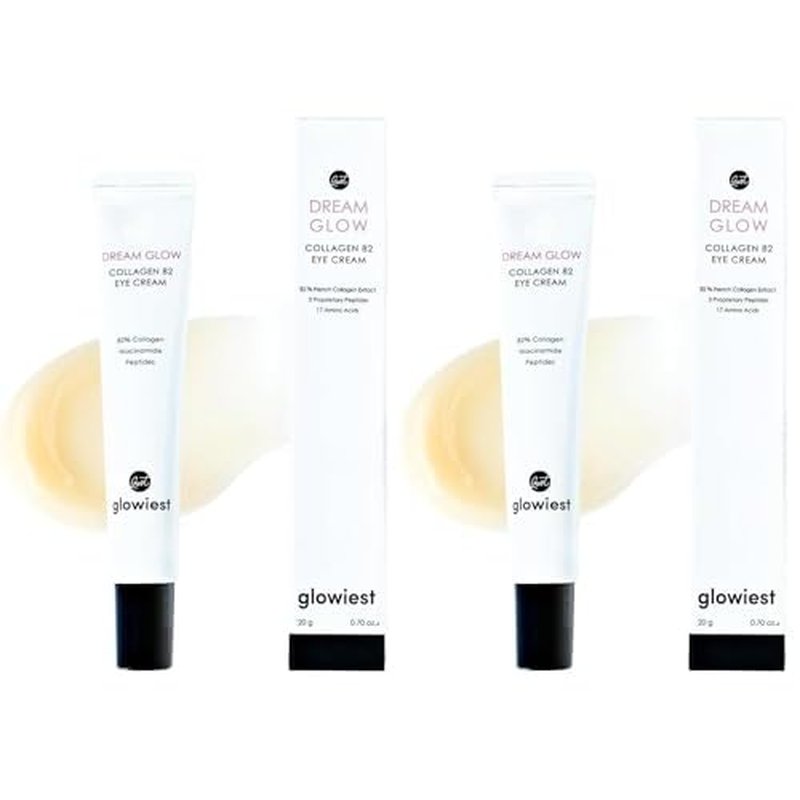 glowiest Dream Glow Collagen 82 Eye Cream- French Collagen eye cream Dark Circle under eye treatment korean eye cream, Glowing Day and Night Care Not Tested on Animals -0.7oz./20g (Pack of 2)
