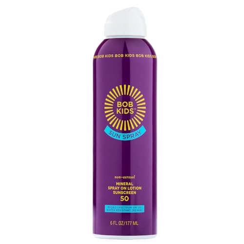 BOB KIDS SPF 50 Sun Spray, Mineral Sunscreen, Non Aerosol Continuous Spray, Water Resistant, Reef Friendly, 6 oz
