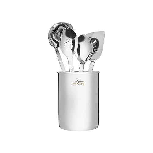 All-Clad 5-Piece Stainless Steel Kitchen Utensil Set - Cooking & Serving Tools with Caddy