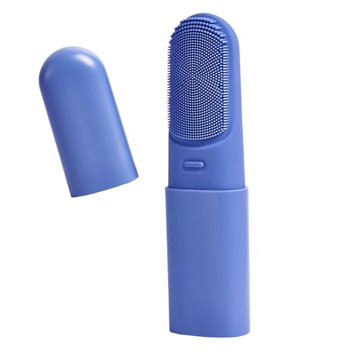 Blue 42¡É Heated Silicone Facial Cleansing Brush, Lipstick-Sized Portable Face Scrubber with Dust Cover, 3 Modes, IPX7 Waterproof, Medical-Grade Silicone, Rechargeable for Women & Men