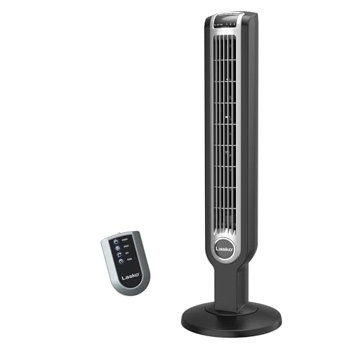 Black Oscillating Tower Fan with Remote Control - 36-Inch Quiet Space-Saving Cooling