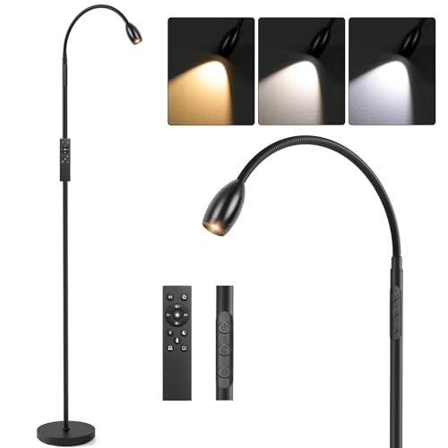 Matte Black Adjustable LED Floor Lamp - 72-Inch Dimmable Gooseneck with Remote