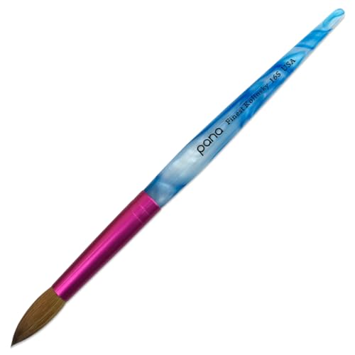 PANA Pure Kolinsky Nail Brush Size 16 - Round Shape Pink Ferrule & White Swirl Blue Handle