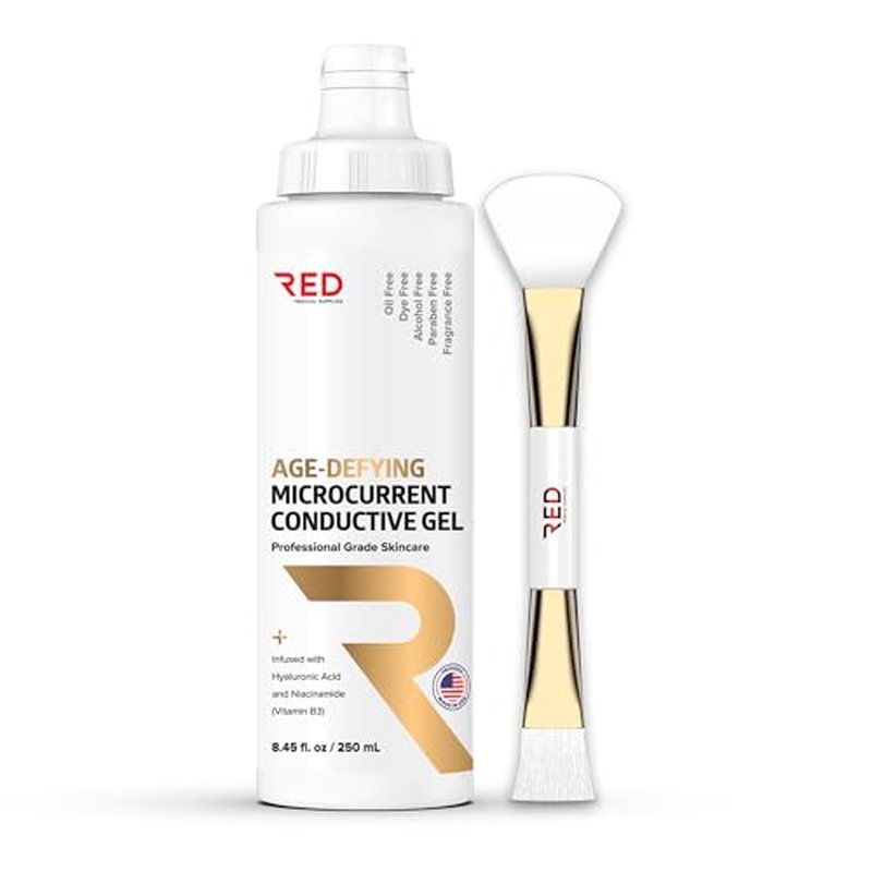 Age-Defying Microcurrent Conductive Gel with Hyaluronic Acid & Niacinamide (Vitamine B3), 8.45 fl oz - Long-Lasting, Non-Greasy, Hypoallergenic - 1 Bottle + Applicator, 8.45 fl oz / 250mL