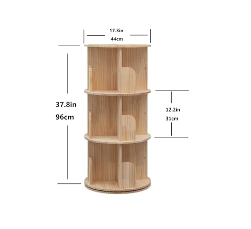 Heehee Wooden Rotating 3-Tier Bookshelf 37.8in Floor Display Rack with Pine Wood (Natural Finish)