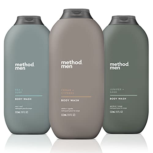 Method Men Body Wash Trio - Sea + Surf, Cedar + Cypress, Juniper + Sage, 18 Fl Oz - Moisturizing, Paraben-Free, Pack of 3