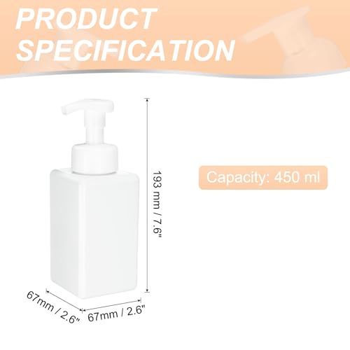 uxcell 3PCS Square Empty Foam Pump Bottle, 450ml Travel Foam Soap Dispenser Empty Refillable Plastic Pump Bottle for Lash Shampoo, Hand Soap, Facial Lotion(5.7", White)
