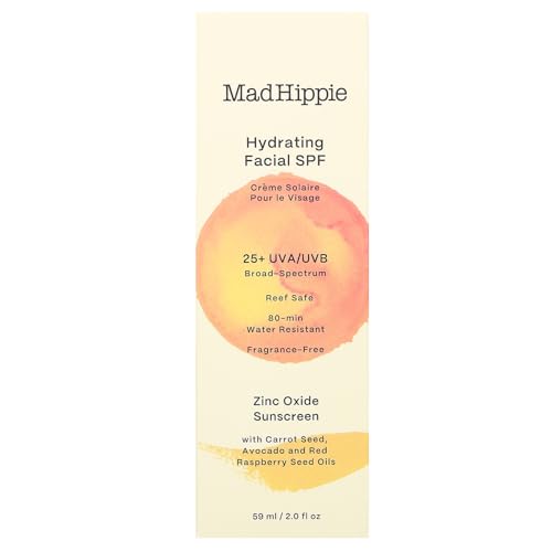 Mad Hippie Hydrating Facial SPF 25+ Zinc Oxide Sunscreen 2 Oz - Reef Safe, Fragrance-Free