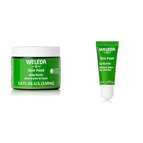Weleda Skin Food Body Butter 5 Fluid Ounce & Skin Food Lip Butter, 0.27 Ounce, Plant Rich Moisturizing Lip Care with Sunflower Seed Oil, Chamomile and Calendula