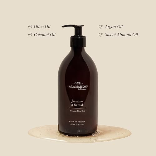 A LA MAISON French Liquid Hand Soap - Jasmine & Santal - Refillable 16.5oz in Amber Glass Bottle
