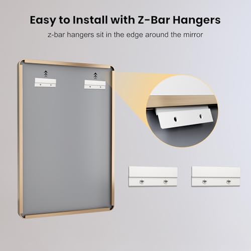 24x36 Inch Gold Bathroom Mirror - Modern Wall Vanity Mirror with Aluminum Frame - Variation: 36L x 24W