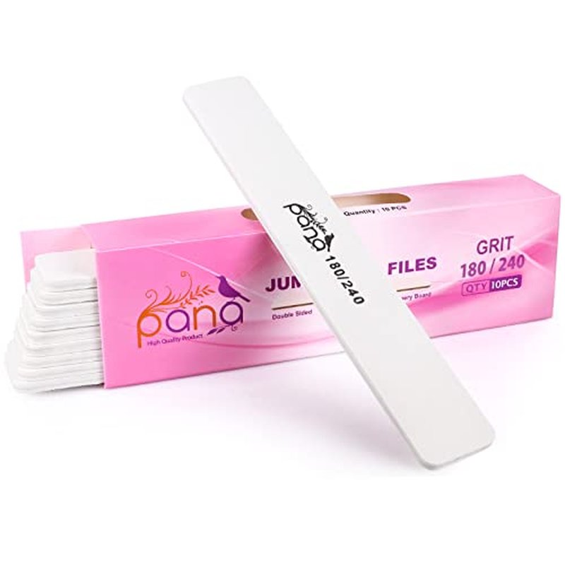 10pcs - PANA Jumbo Double-Sided Emery Nail File for Manicure, Pedicure, Natural, and Acrylic Nails - White (Grit 180/240)