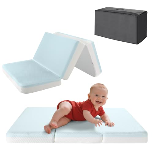 3 Inch Trifold Crib Mattress 52x27.5 inches for Baby, Portable & Waterproof