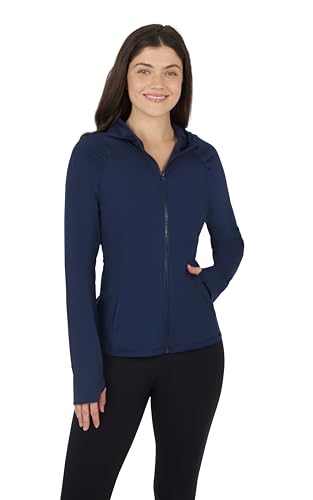 Yogalicious Women's Lightweight Hooded Yoga & Workout Jacket with Pockets - Dark Navy, Large