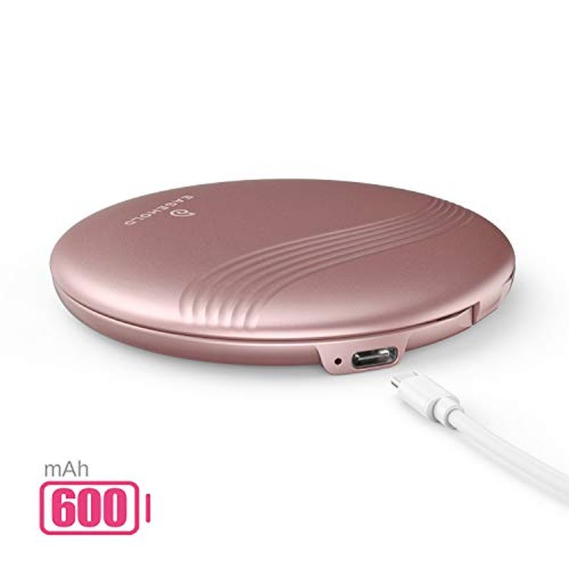 EASEHOLD Compact LED Magnifying Travel Makeup Mirror, 4 inch 1X/3X Magnification Portable Small Hand Pocket Mirror, Dimmable Double Sided USB Rechargeable Touch Screen (Rose Gold)