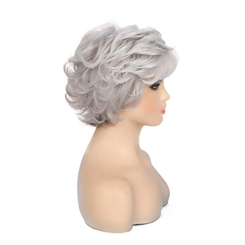 Grey Curly Costume Wig with Bangs for Women - Natural Look, Fluffy Synthetic Hair