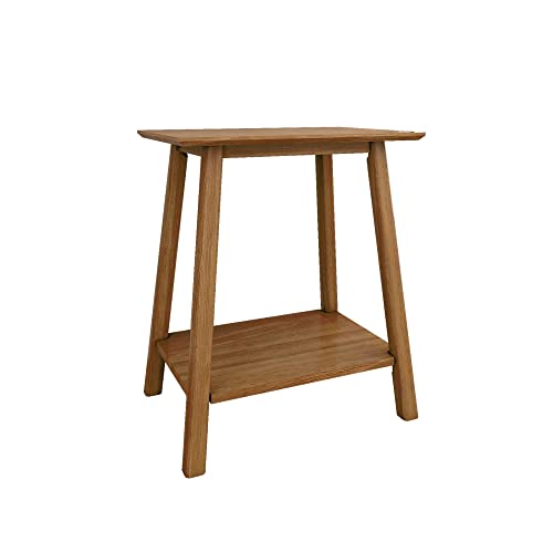 16.25-Inch Pecan Mid-Century Modern Side Table with Shelf - Plank+Beam