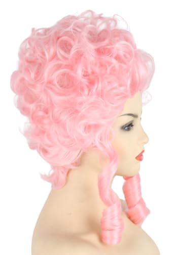 Pink Powdered Beehive Drag Queen Wig for Women Girls - Renaissance Bouffant Short Curly