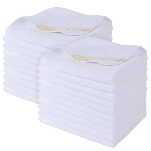 Reusable Microfiber Facial Cloths 12x12 Inch White Pack of 20 - Fast Drying & Soft