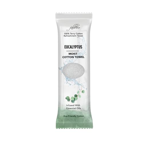 Eucalyptus Scented Pre-Moistened Cotton Towels - Pack of 25, 8x8 Inches, Hot or Cold Use