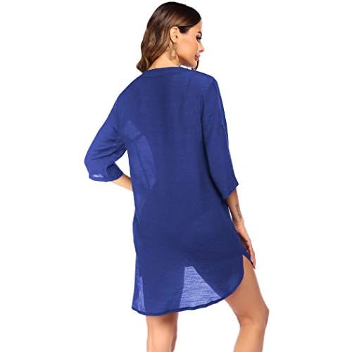 Ekouaer Bathing Suit Cover Up for Women V Neck Button Down Swimsuit Coverup Beach Dress Shirt S-3XL