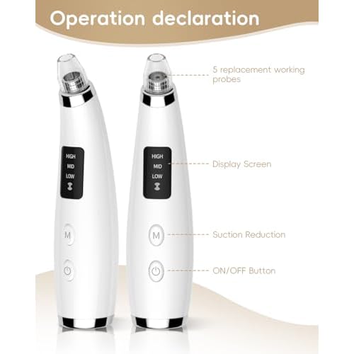 Rechargeable Blackhead Vacuum Pore Cleaner - 5 Attachments & 3 Suction Levels for Deep Facial Cleansing, USB-Powered Blackhead Remover for Women and Men (White)