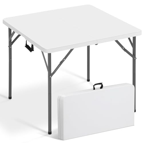 34-Inch Square Folding Card Game Table with Removable Steel Legs, Waterproof HDPE Top, Portable for Parties & Camping